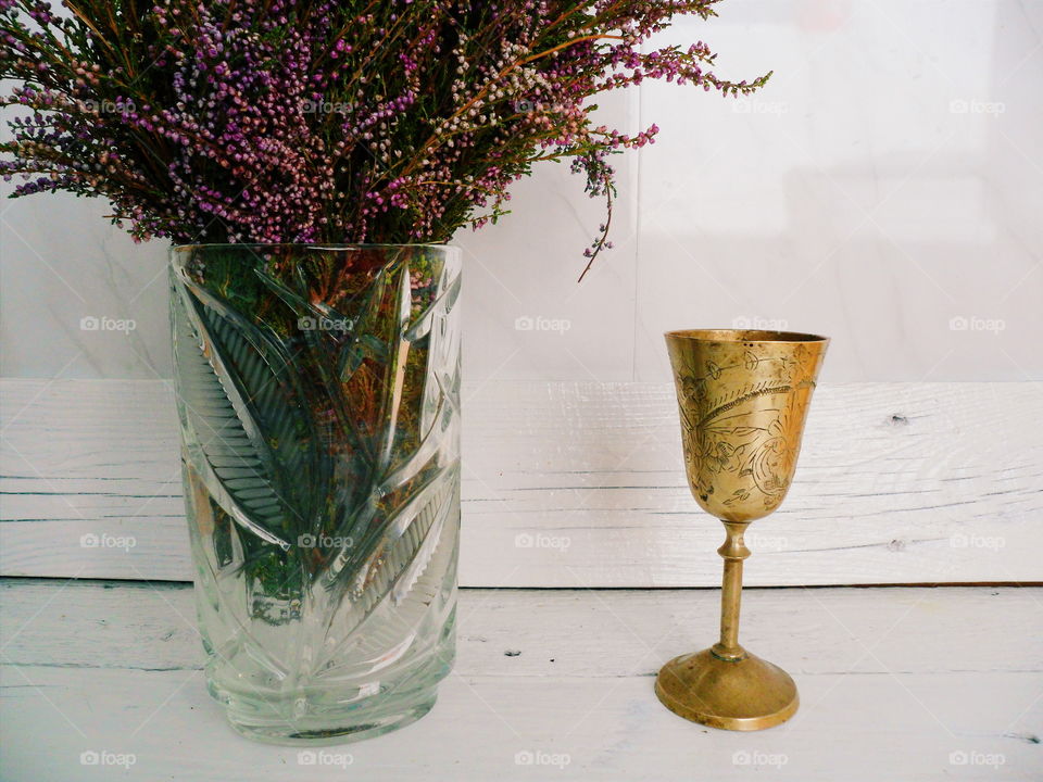 heather bouquet and cup. heather bouquet and cup