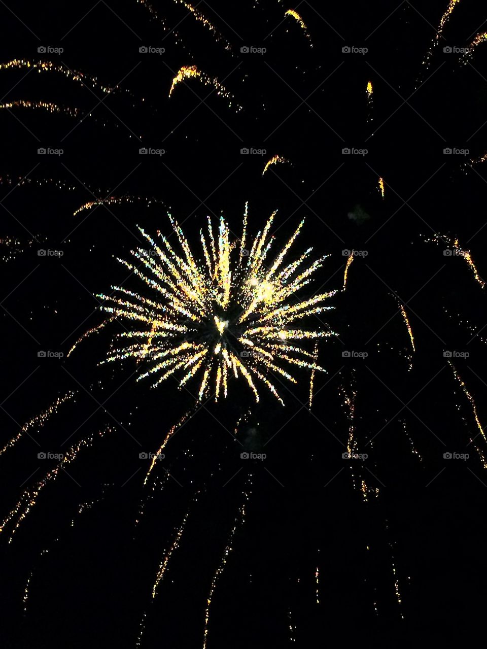 Firework display against black sky