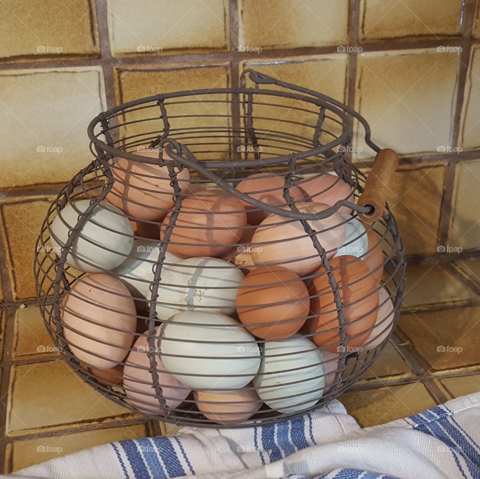 Basket of farm fresh eggs
