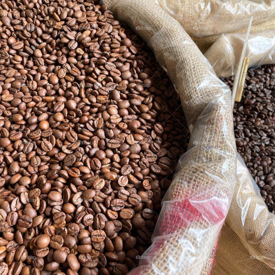 Coffee beans in big bags
