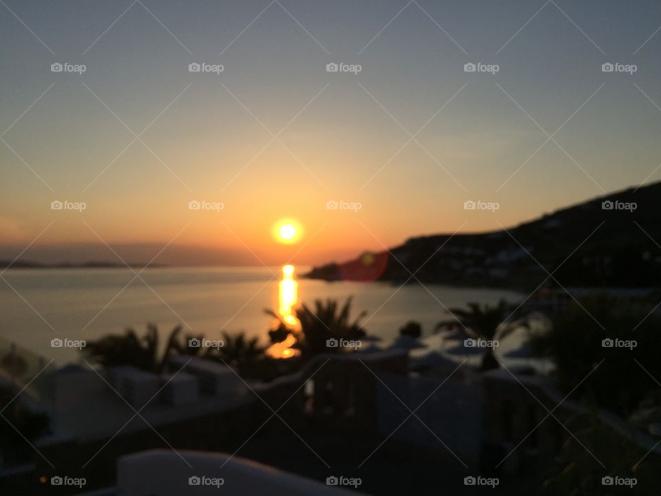 Sunset in Mykonos island, Greece.