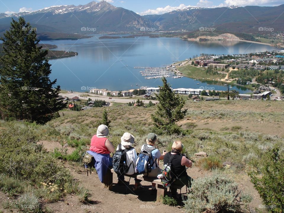Four hikers enjoying the scenery in Breckenridge, Colorado