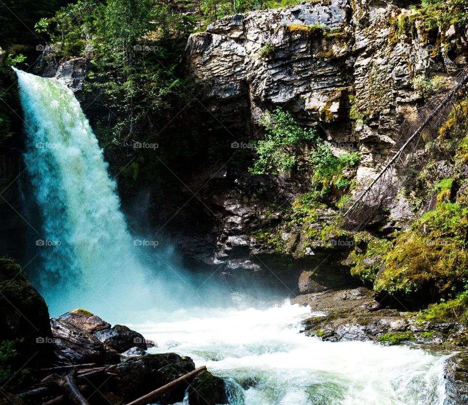 Waterfall in remote area of Canada's Rocky Mountains near Banff Alberta 