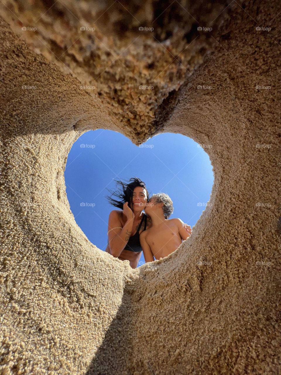 beach selfie with mom, a hole in the sand, in the form of a heart, beloved friends