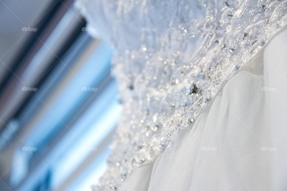 Close-up of wedding dress