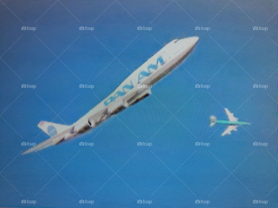 after takeoff two planes with radical maneuvers in the blue sky beautiful landscape