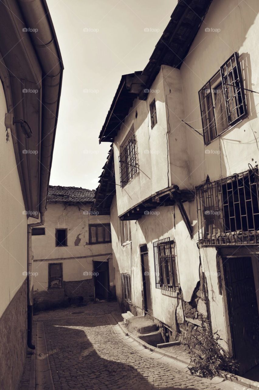 narrow streets inside of the ankara castle in Turkey