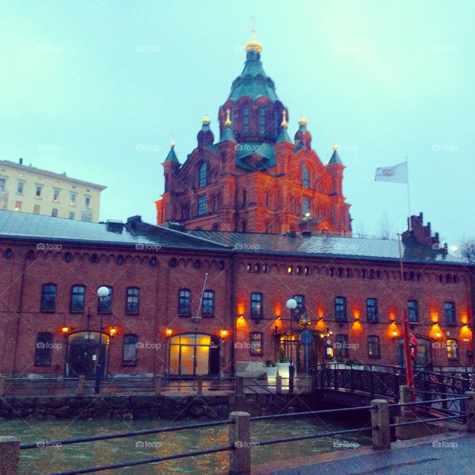 Uspenski cathedral . 3pm early sunset in Helsinki 