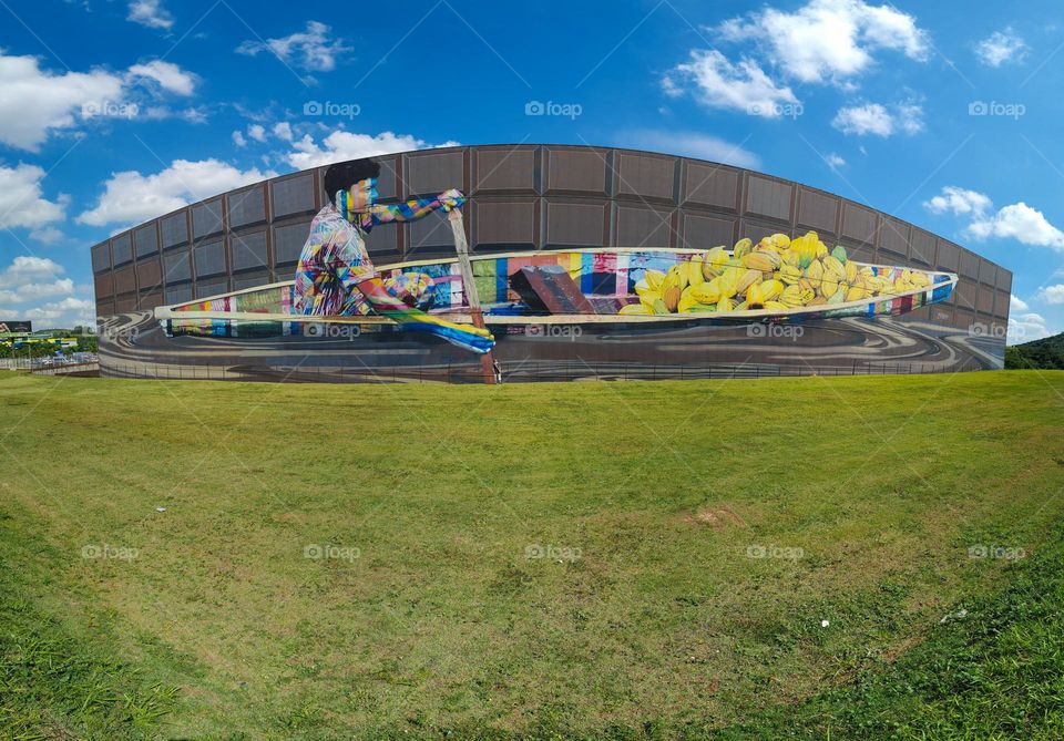 Work by the Brazilian graffiti artist Kobra.Mural has the theme of Cocoa and was carried out in the chocolate factory of the company Cacau Show, in S.P. With this art, Kobra entered the Guinness World Records with the biggest graffiti in the world
