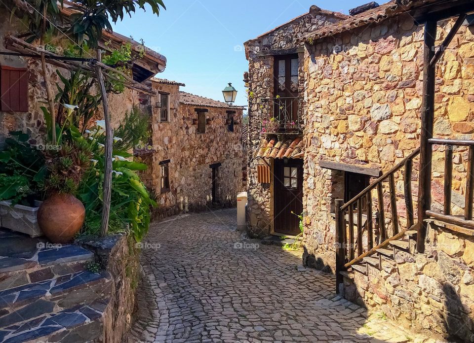 A view of a street in the traditional schist village of Casal de São Simão in Central Portugal 