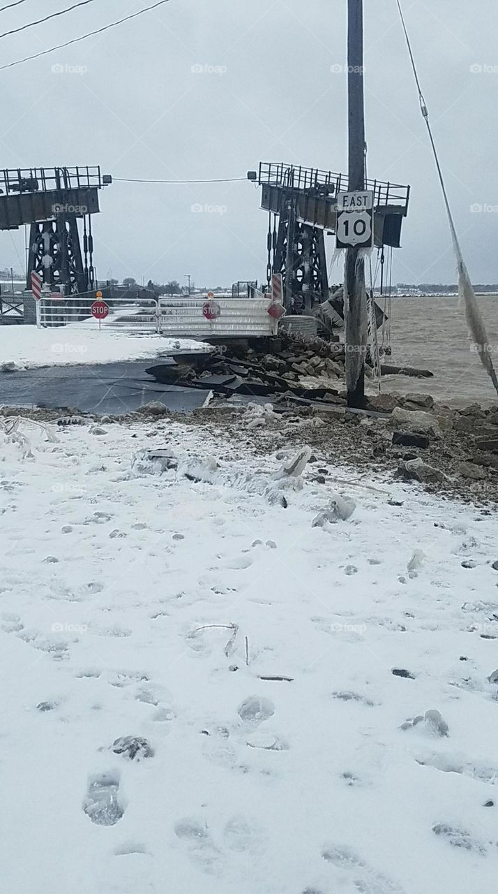 USS Badger loading dock after storm