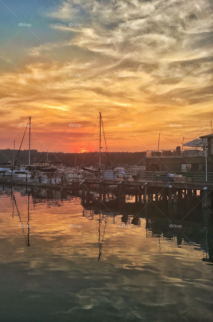 Beautiful Sunset Marina Reflection 