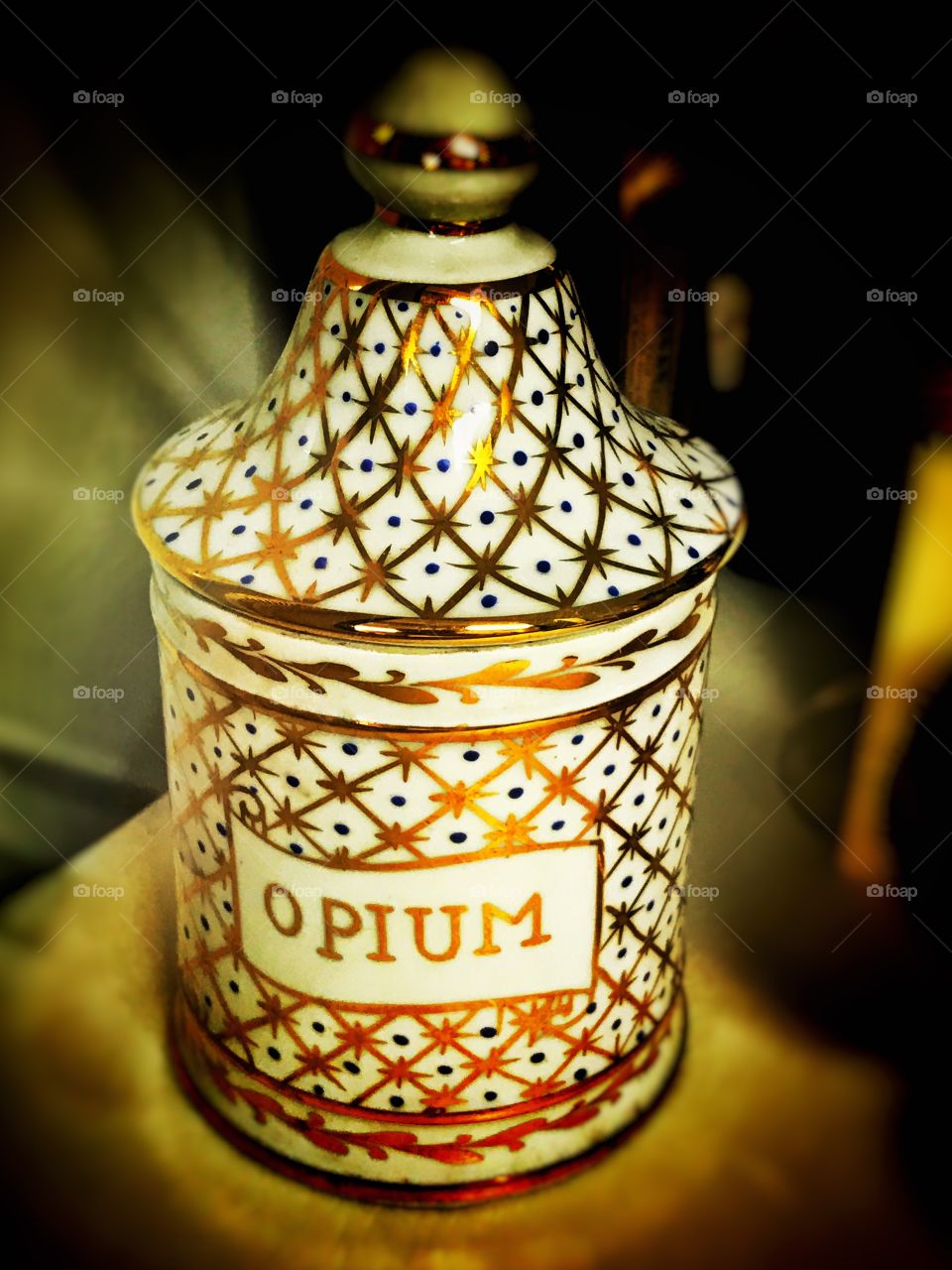 Antique opium bottle circa 1835 with gold leaf detailing filled with jelly beans