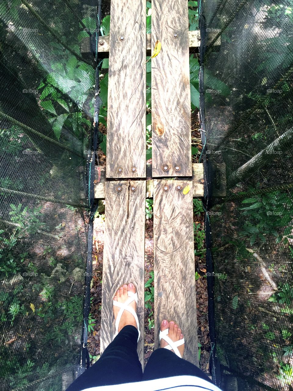 Standing on the hanging bridge 