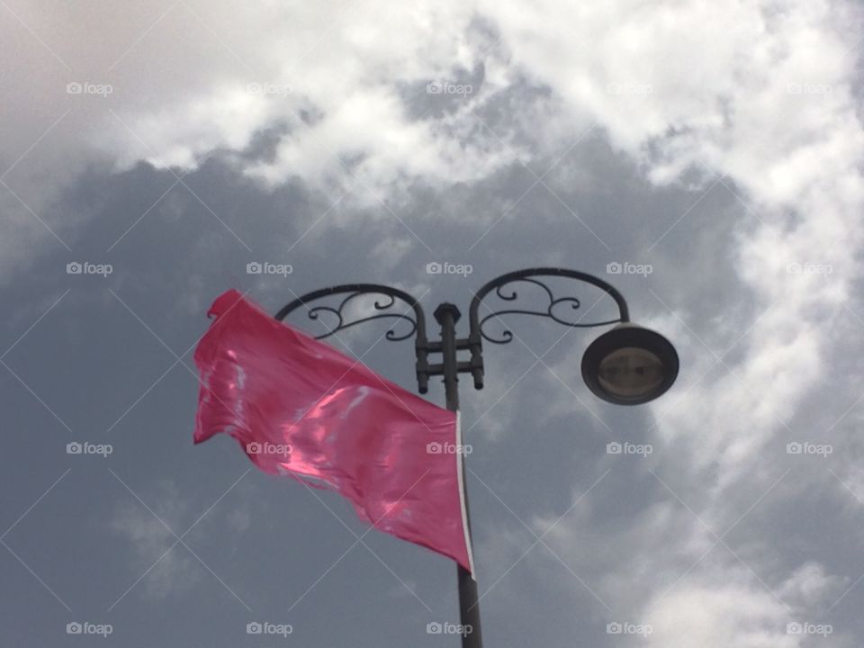 Pink flag in motion 