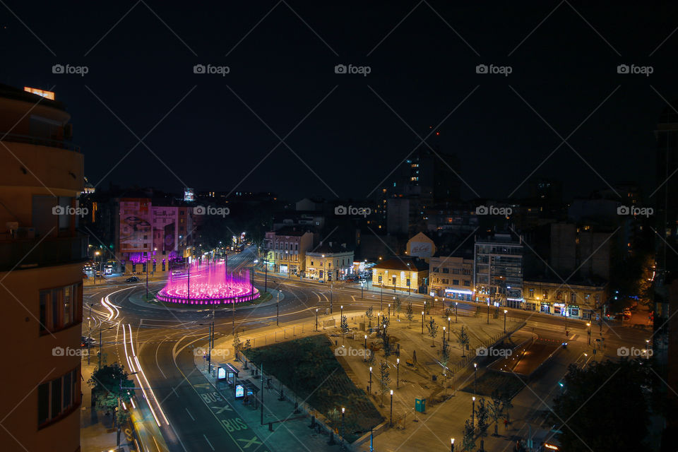 Slavija square at night, view from Hilton hote