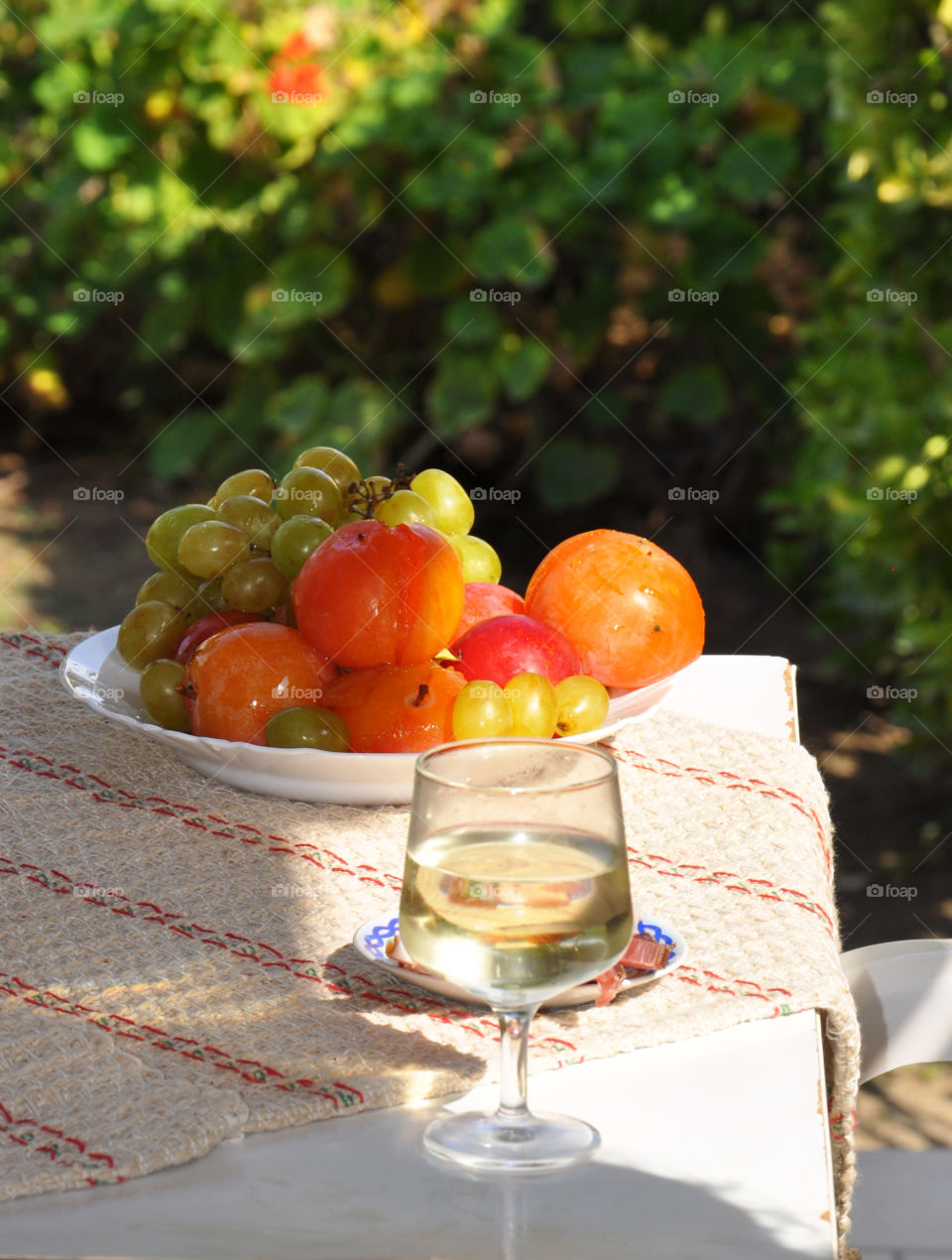 fruits and glass of wine