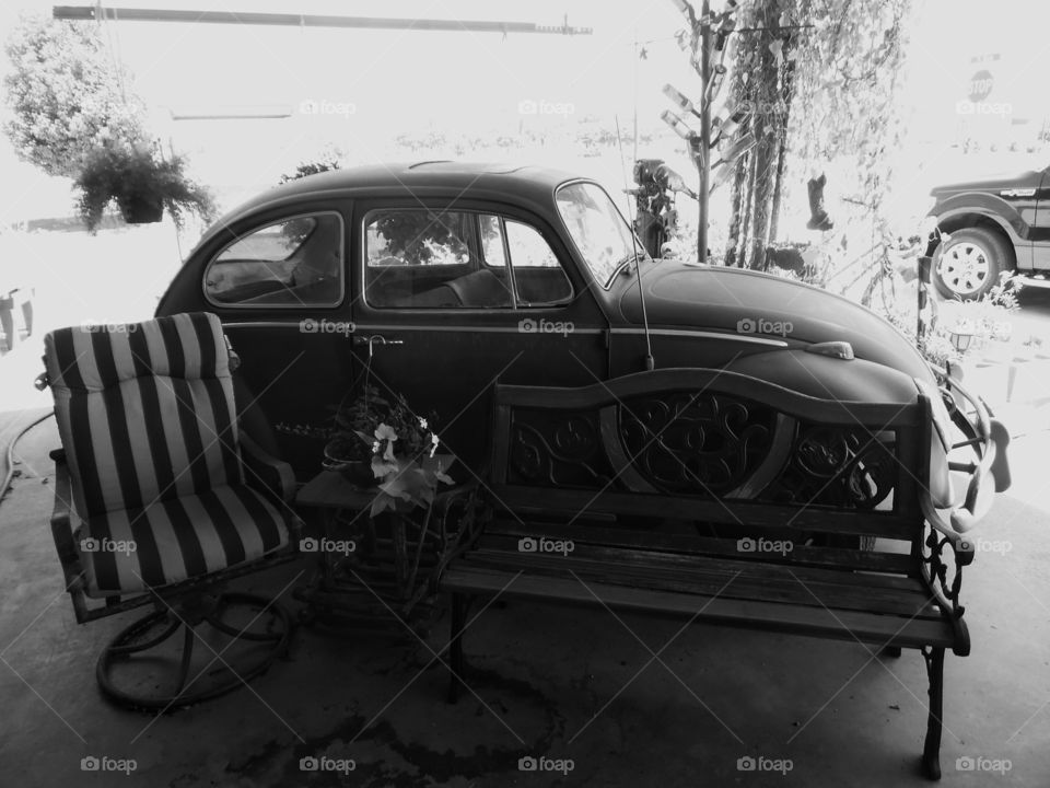 slug bug 🐛. This is a picture of a voltzwagon that I saw at a flower shop in Jacksboro Texas