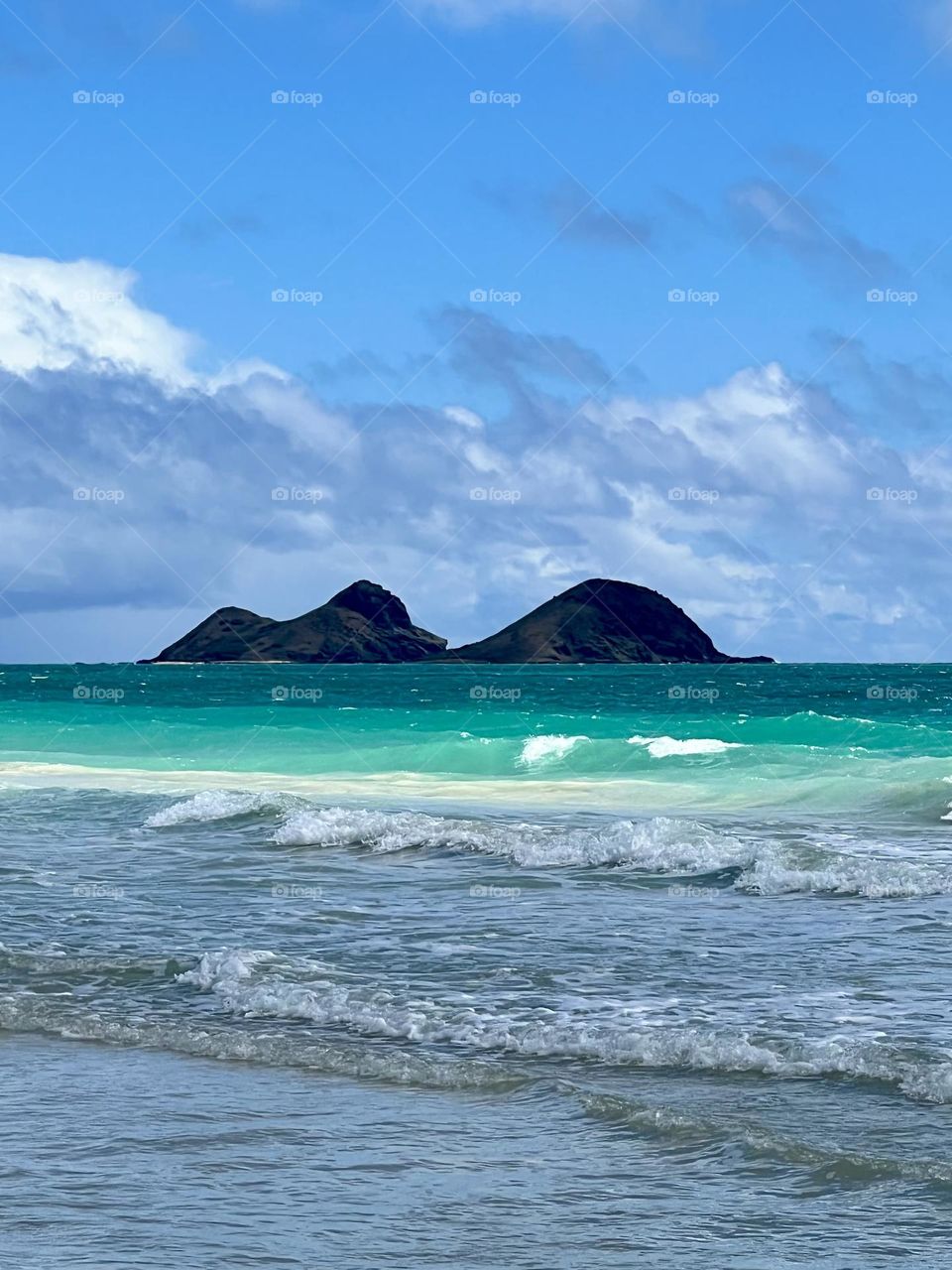 View of Moku Iki and Moku Nui from Waimanalo Beach 