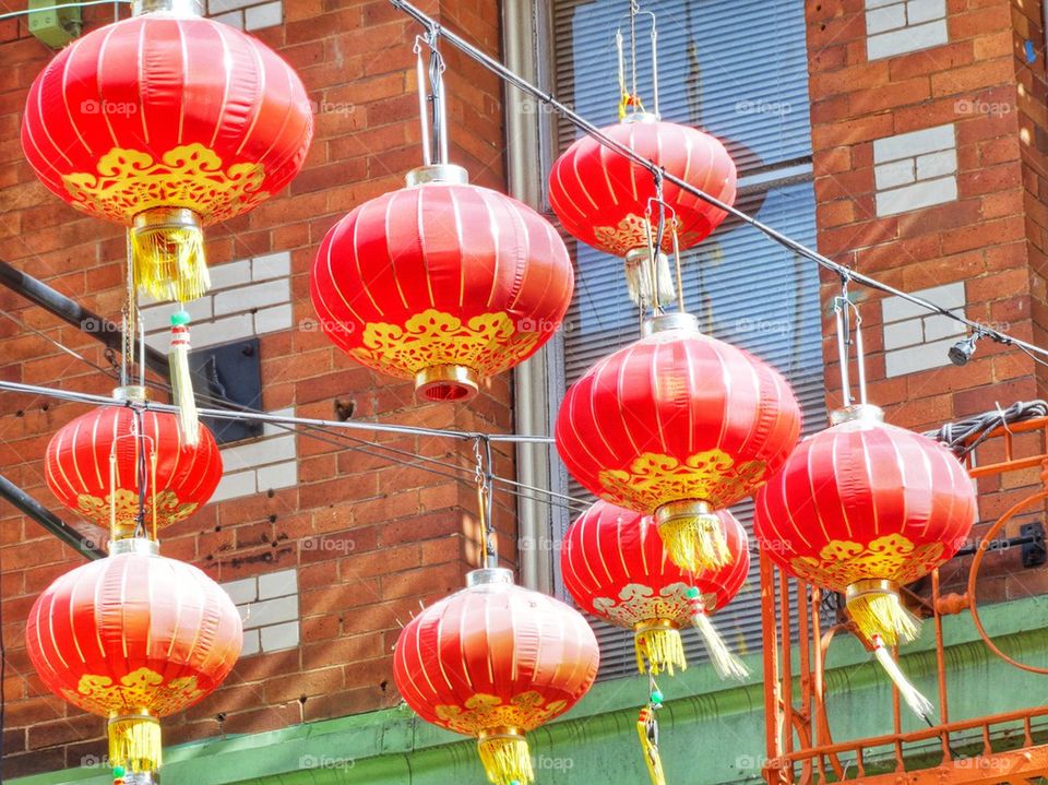 Red An Gold Paper Lanterns For Chinese New Year. Chinese Paper Lanterns
