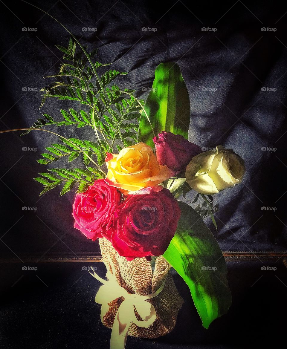 Bouquet of flower on black background 