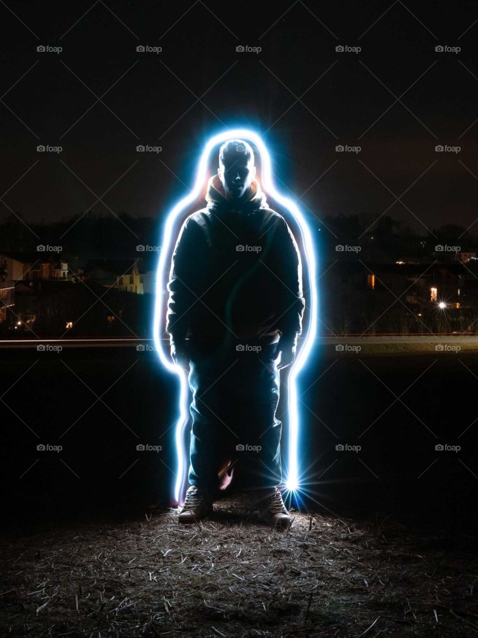 a silhouette at night