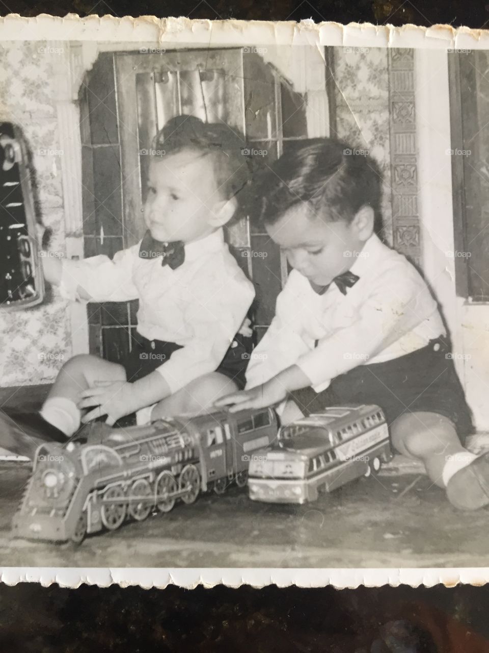 Vintage, kids toys, B/W, locomotives, bus