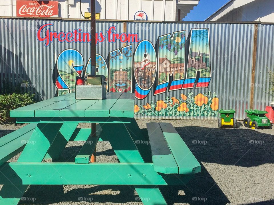 Colorful picnic bench