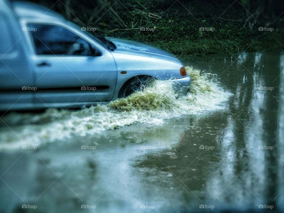 Floods. Flooded road