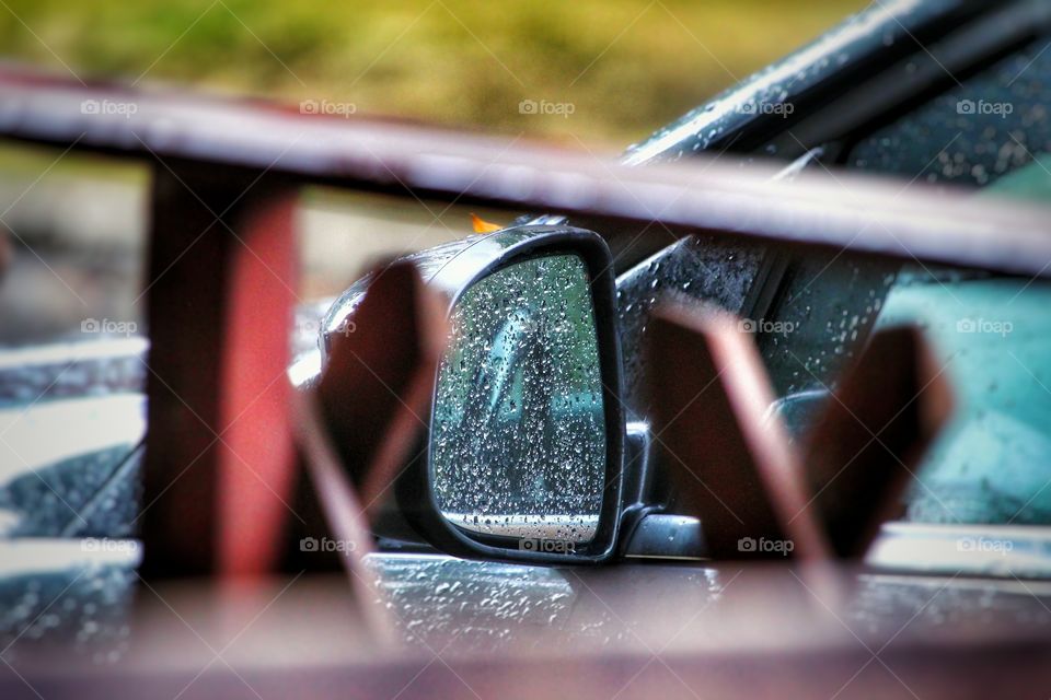 Waterdrop on car mirror