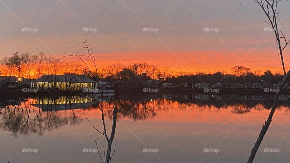 Red Sky At Night Sailors Delight. Sunlit Twilight Reds, Yellows, Oranges Streaking Across The Lower Sky. Total 