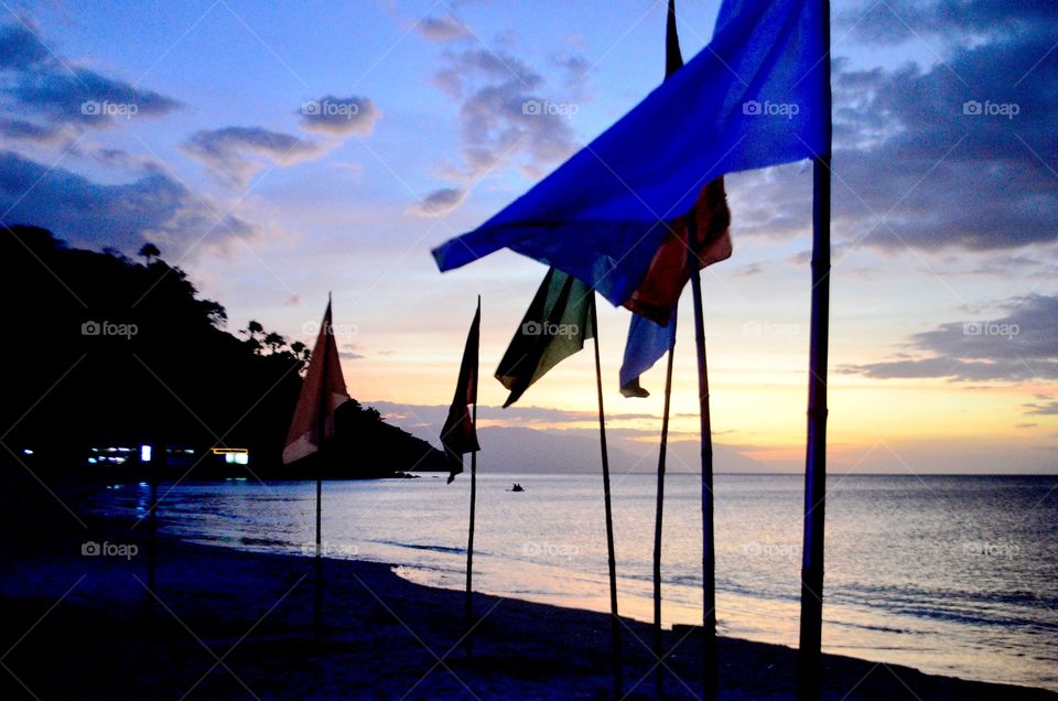 Beach Flags, Puero Galera, Oriental Mindoro, Philippines - The Sunset