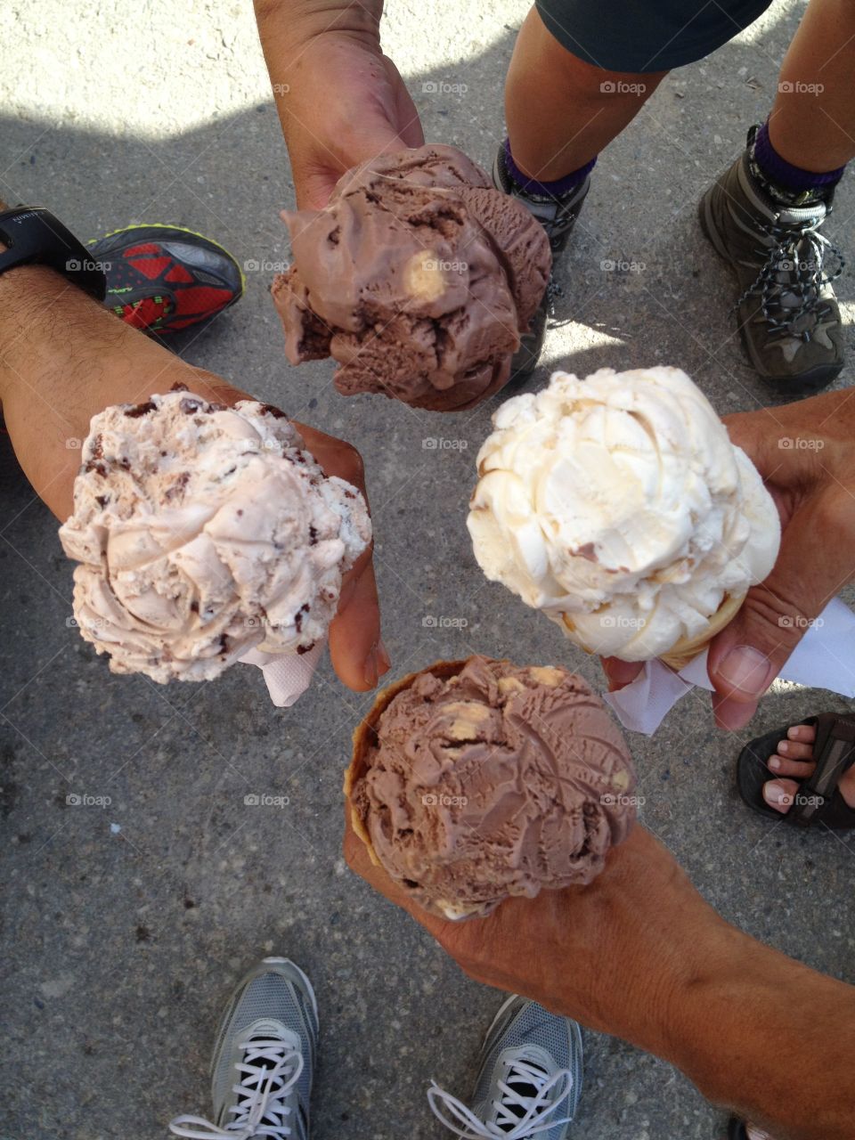 Four Cheers for Ice Cream. Four ice cream cones together 