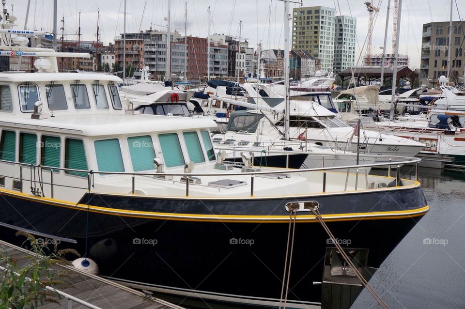 A motorboat in the harbour of Antwerp