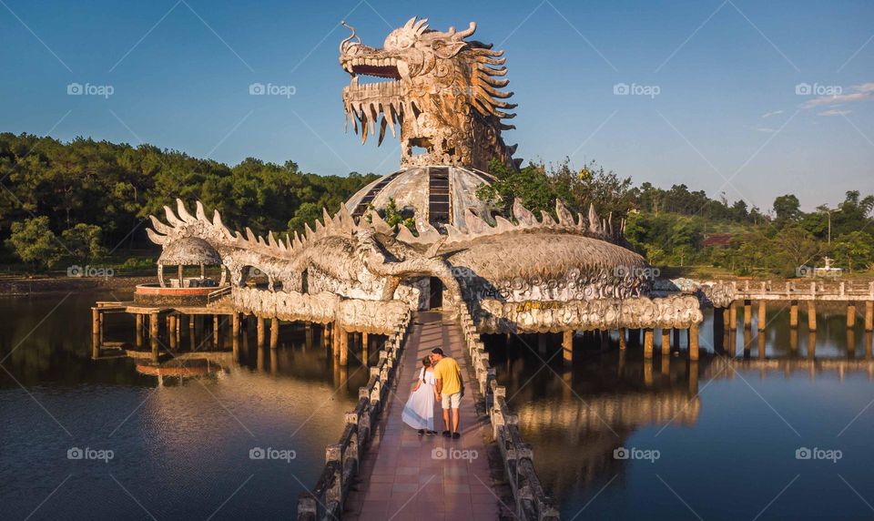 Couple visiting the abandoned water park 