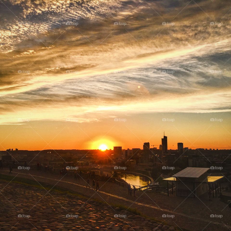 Cityscape at sunset in Vilnius  