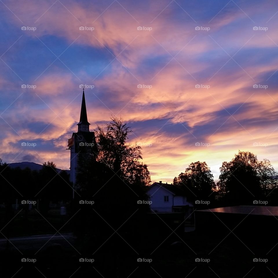 Church in beautiful sunset