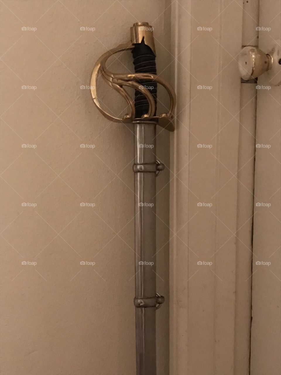 My mighty heavy cavalry sword ready to be utilized to oust any unwanted human invaders from my home.