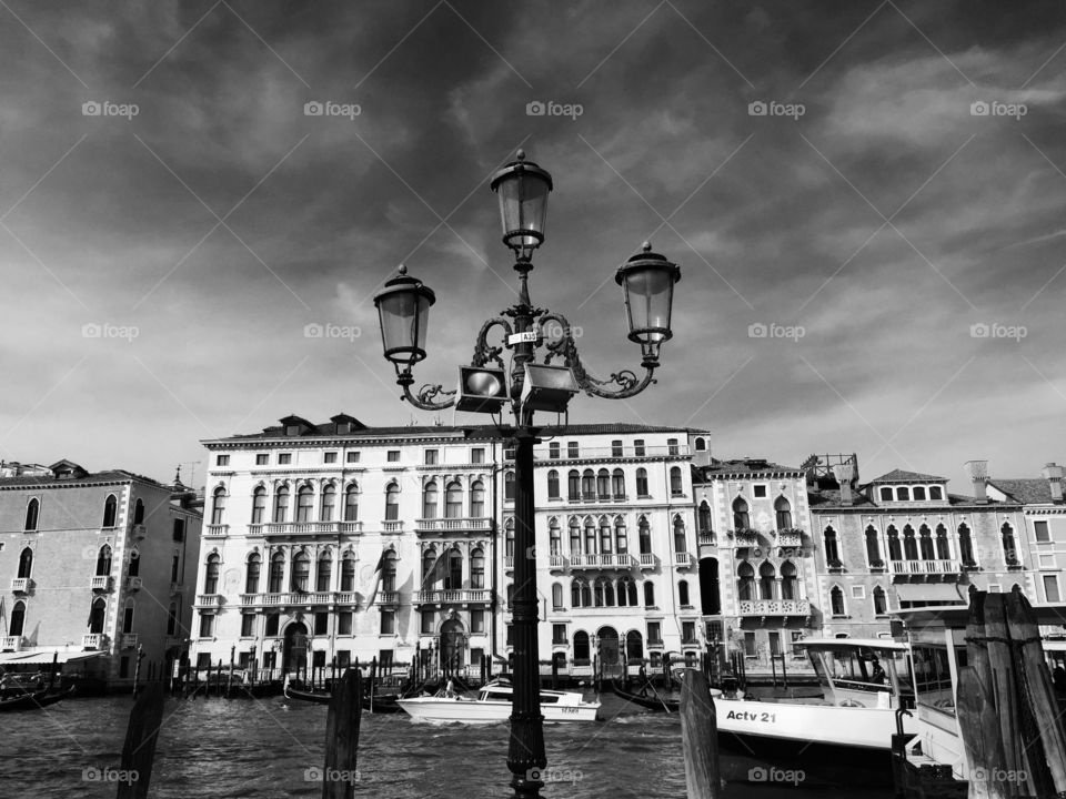 Venice monochrome canal scene