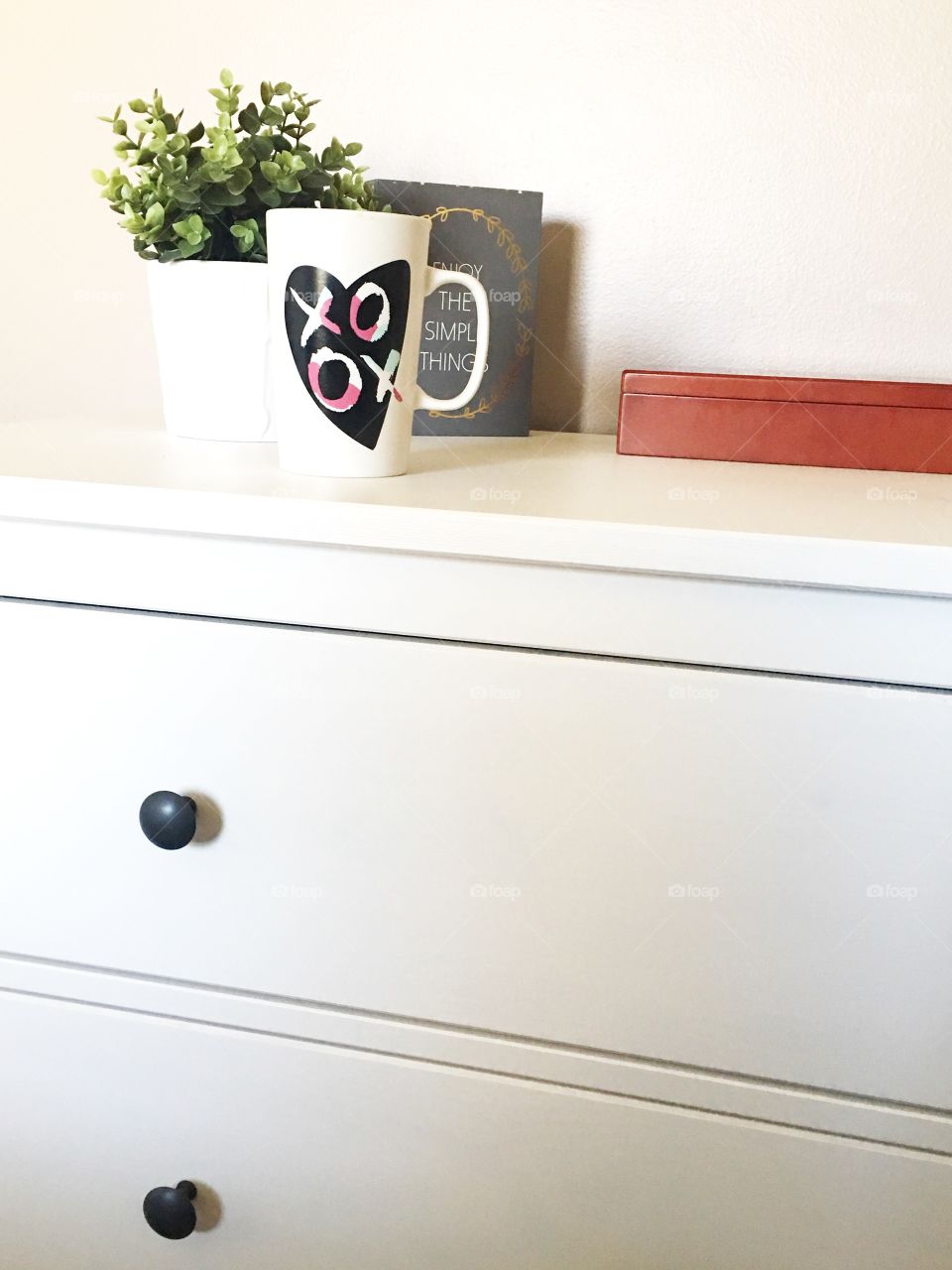 Coffee cup on a dresser