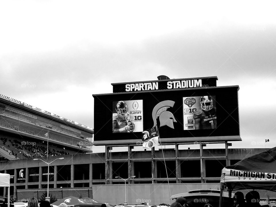 Black and white challenge Spartan Stadium