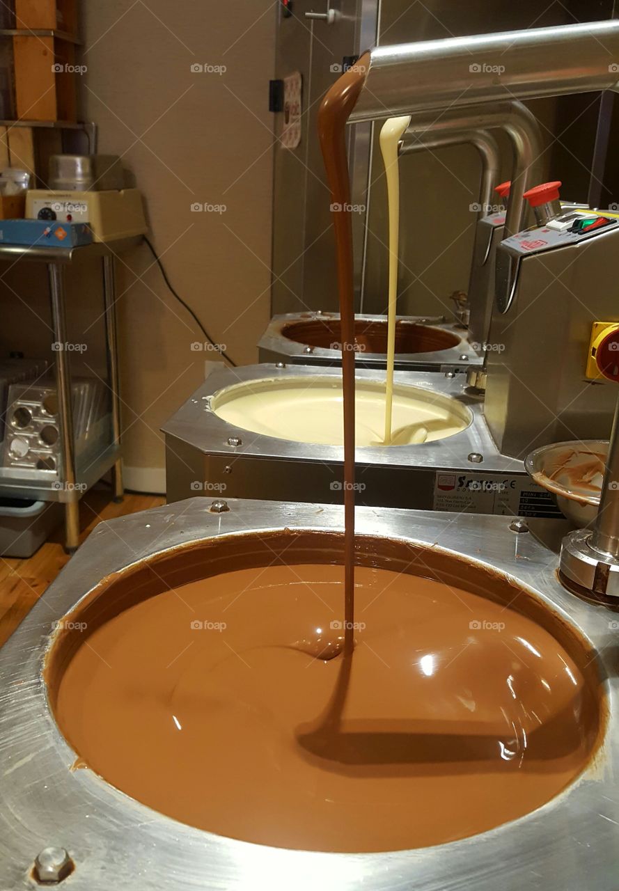 chocolate drizzle from faucet then churn