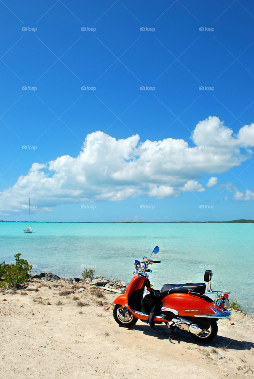 Red Scooter in Paradise, Turks and Caicos Islands Vacation 