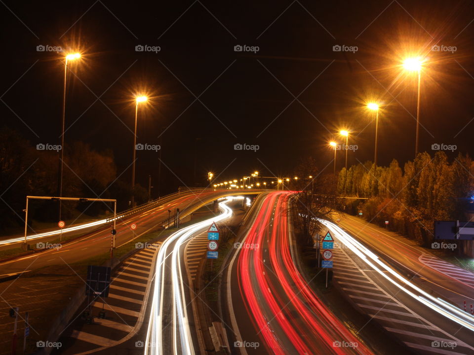 Highway lights and long exposure cars