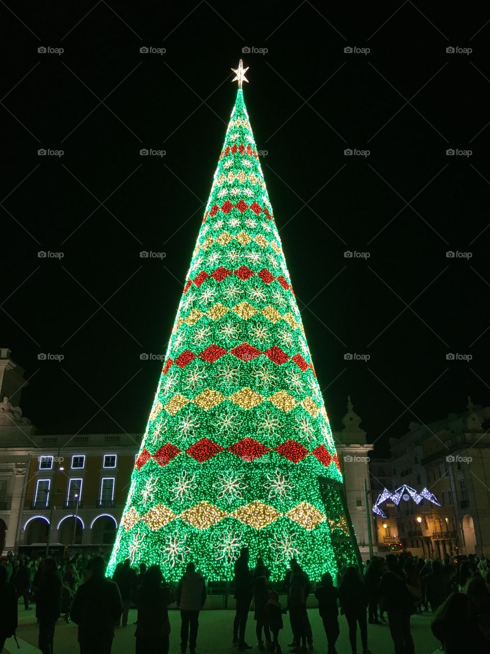 Christmas Tree lighted in the city street 