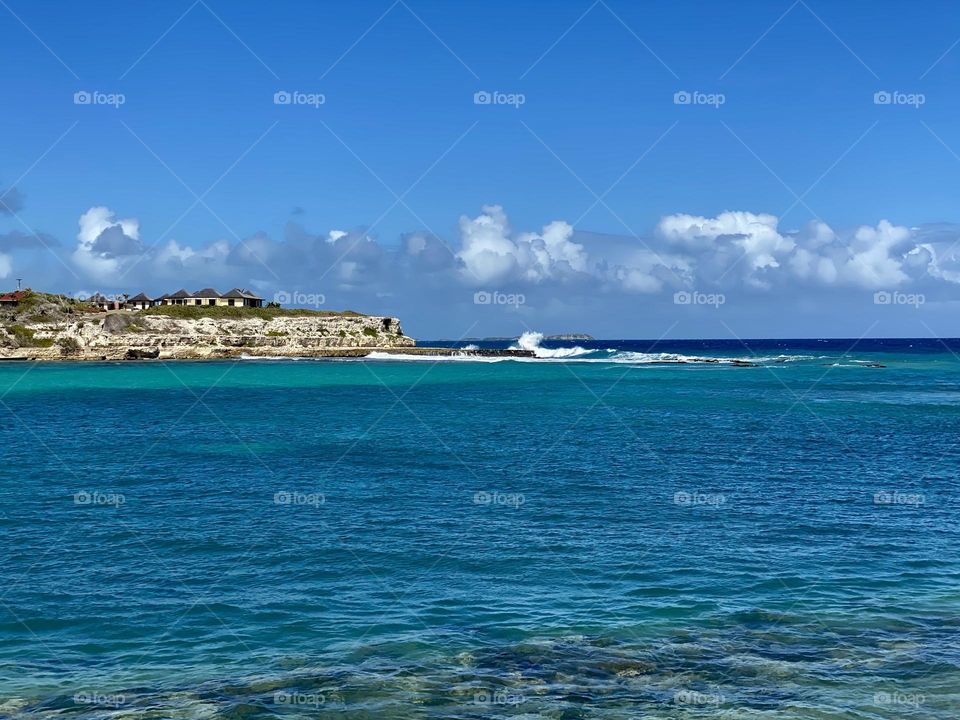 Beautiful blue Caribbean waters off the island of St John’s 