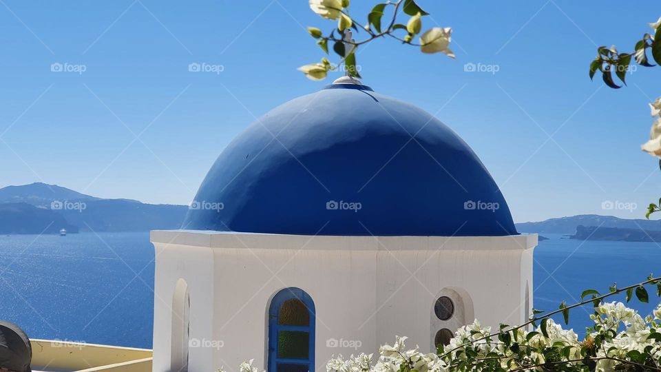 Blue dome with panoramic Caldera view