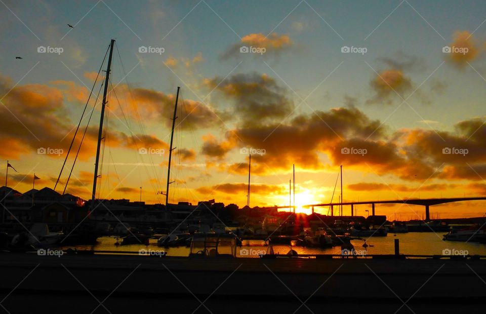 Sunset over the harbour. Sunset over the harbour