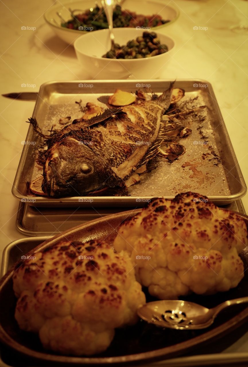 Wood Fired Large Fish And Cauliflower Dinner