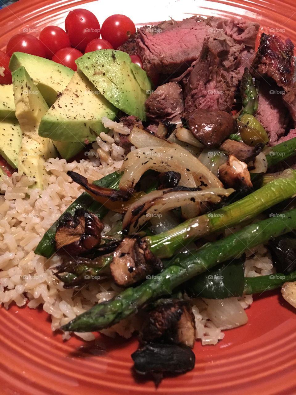 Grilled fresh garden veggies with steak